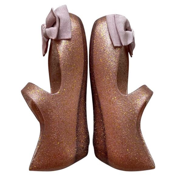 Mini Melissa Ultragirl Glitter Bow Peep Toe Mary Jane Shoes Kids Sz 9 - Picture 5 of 5